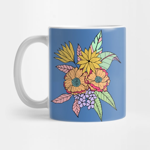 Colorful tropical flowers in blue by Natalisa